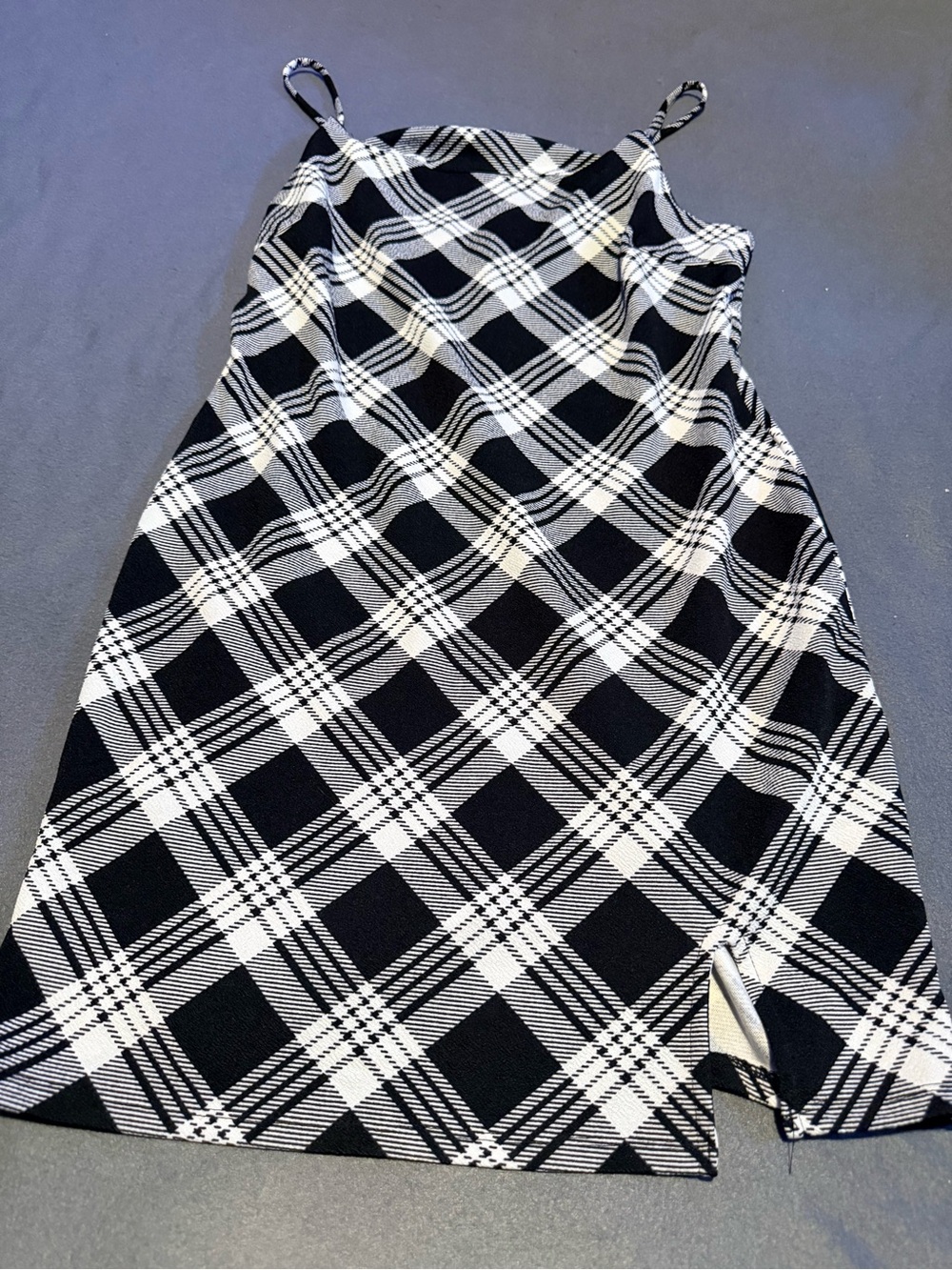 No Boundaries Black and White Plaid Mini Slip Skirt